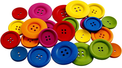 Boutons en bois Creativ company, d 25-40 mm, 2-4 trous, différentes couleurs, 144 pièces 1 boîte