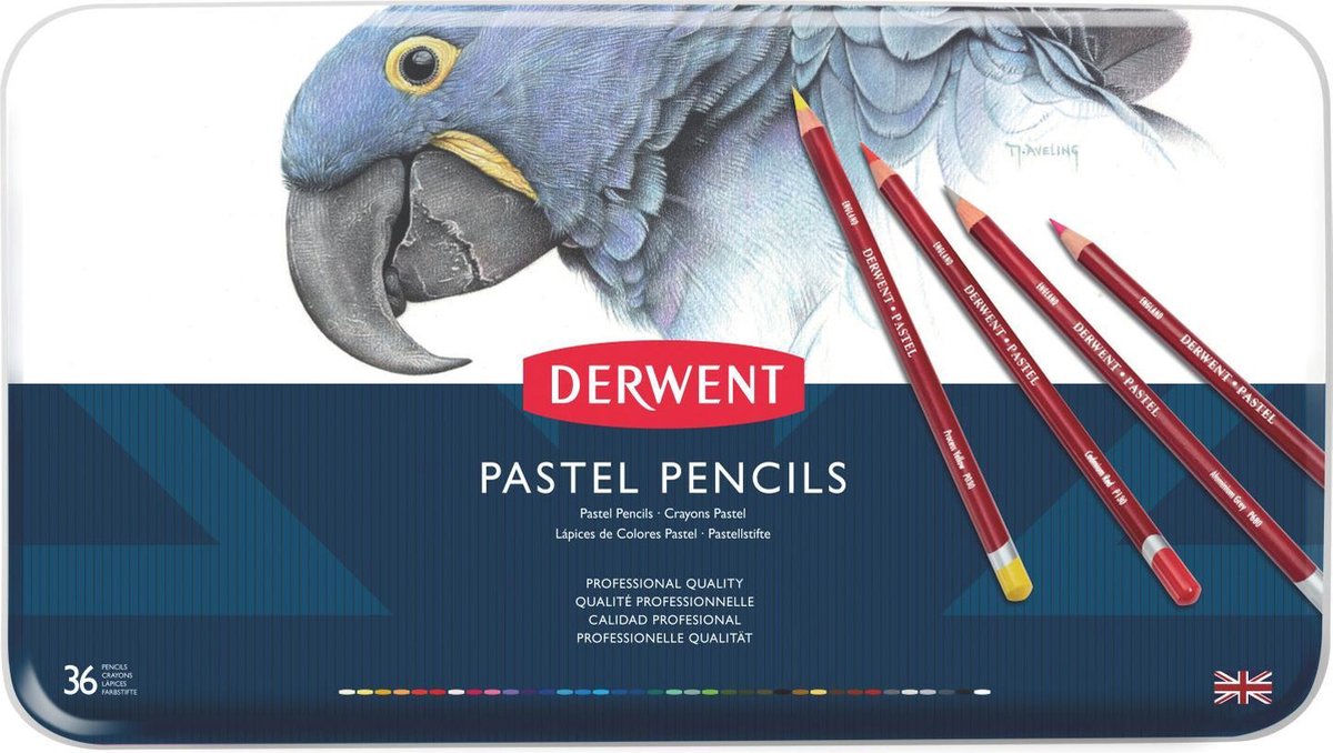 Crayons pastel Derwent - assortiment en boîte métallique - 4mm - 36 pièces