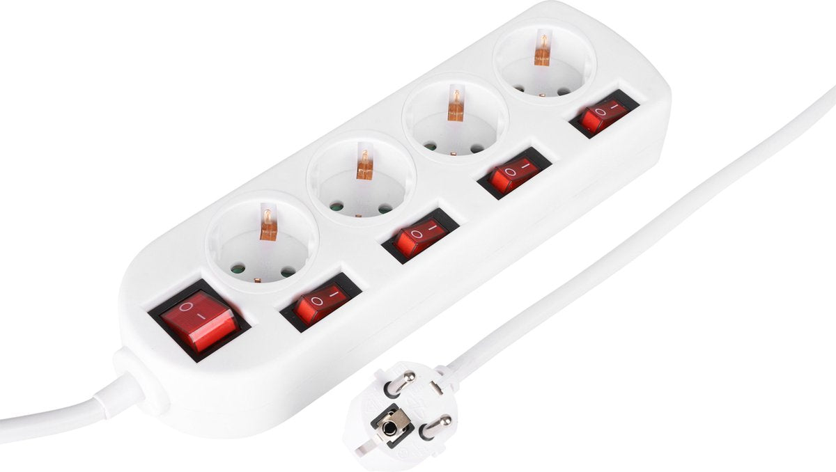 Prise Q-link - 4 voies - avec 5 interrupteurs - 3 x 1,5 mm² - 1,5 m - blanc
