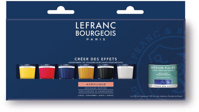 Lefranc bourgeois 300343 set acrylique fin « créer des effets » | peinture acrylique avec médium brillant | 6×20 ml + 120 ml