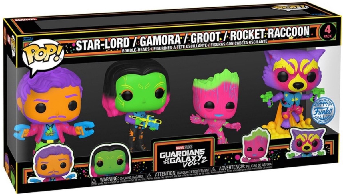 Funko Pop Movies : Les Gardiens de la Galaxie Vol. 2 pack de 4 (lumière noire)