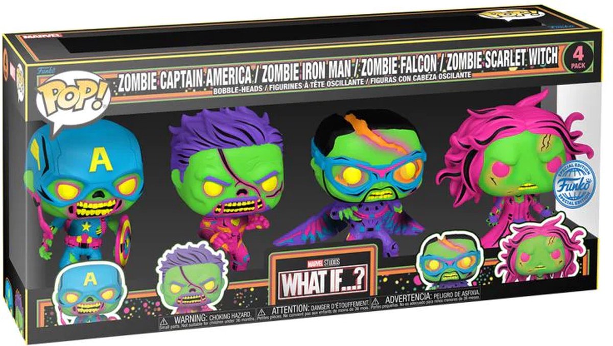 Funko pop merveille : et si le pack de 4 (lumière noire) pop