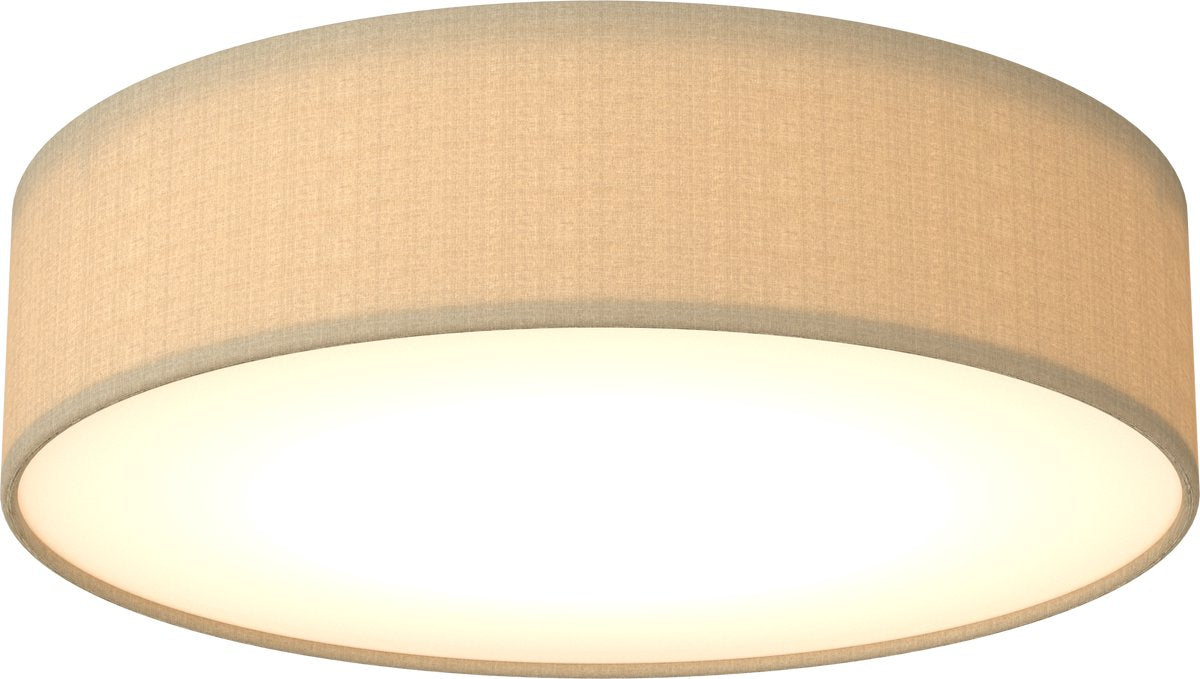 Plafonnier LED Calex 40 cm, abat-jour en tissu, taupe, culot E27, lumière blanc chaud, dimmable, plafonnier rond moderne