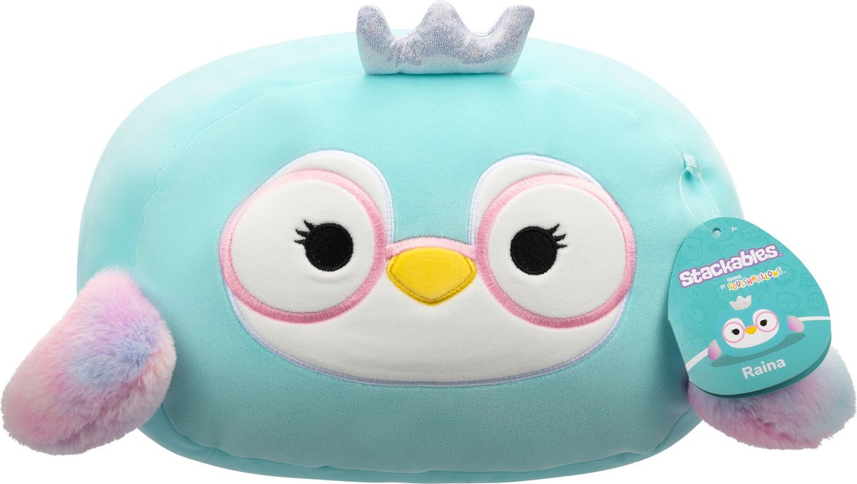 Squishmallows empilable raina - peluche pingouin avec lunettes - 30 cm