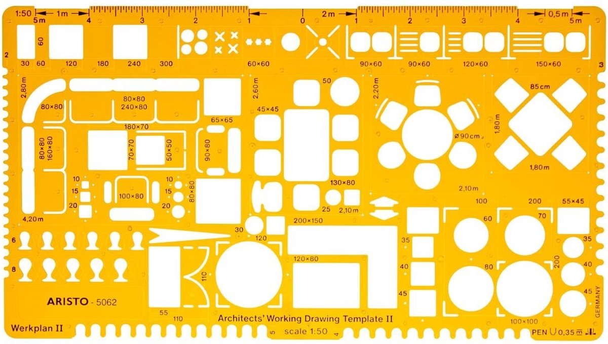 Modèle de combinaison d'architectes Aristo ii - échelle 1:50 - avec points d'encre - orange transparent - ar-5062