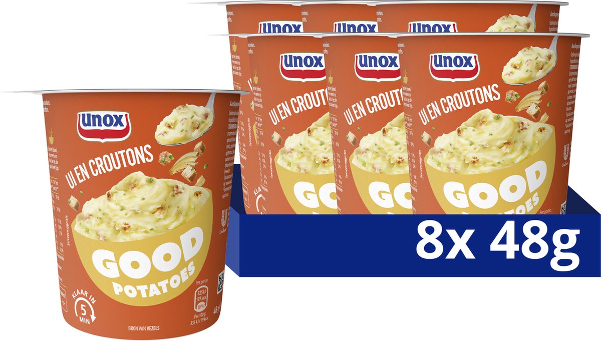 Unox bonnes pommes de terre - oignon et croûtons - 8 x 48 g - pack économique