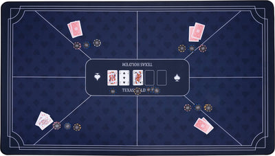 Tapis de poker Longfield bleu 140x80 cm - caoutchouc polyester - surface de jeu lisse - accessoire dés de poker - coeur d'ange