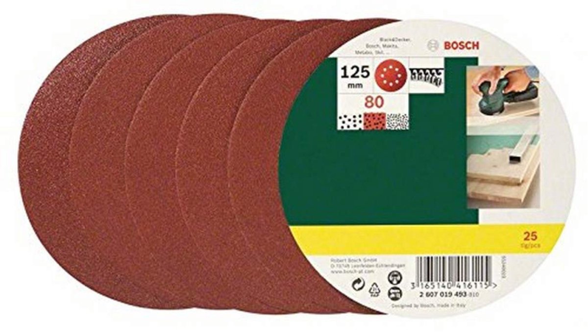 Jeu de feuilles abrasives Bosch - 25 pièces - 125 mm (grain 80)