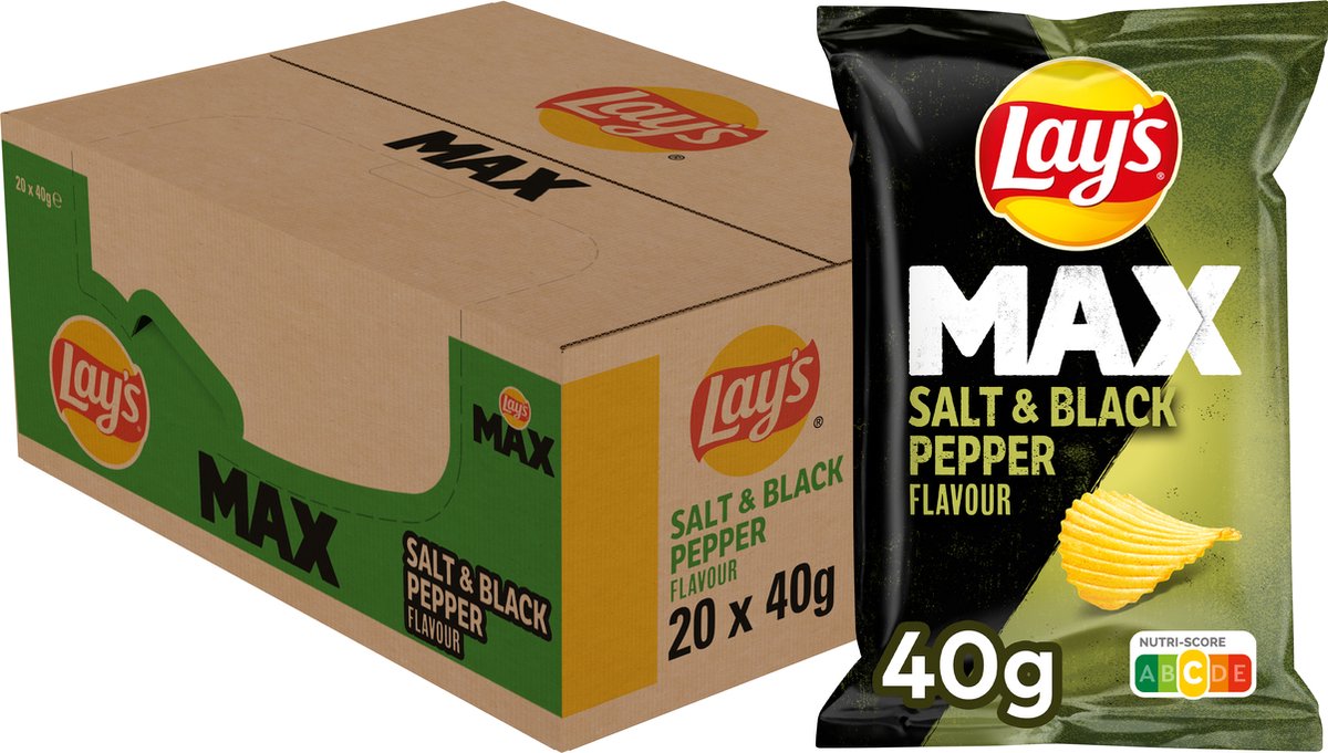 Lay's max sel poivre noir - chips côtelées - 20 x 40 grammes