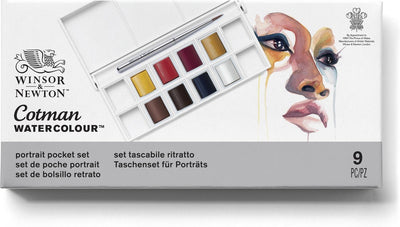 Winsor Newton 0390670 Cotman set de peinture aquarelle – set de poche portrait – 8 demi-godets d'aquarelle – palette d'aquarelle compacte avec pinceau
