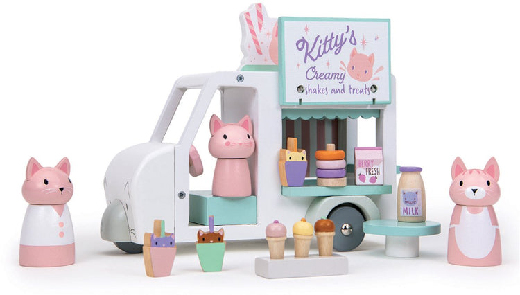 Ensemble de jeu en bois pour chaton, jouet à feuille tendre, milkshake van.