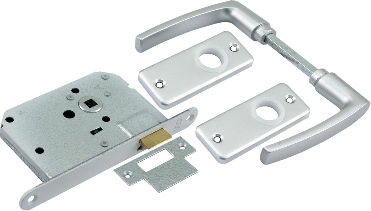Serrure à barillet Starx avec ferrures et rosace vernie - aluminium blanc