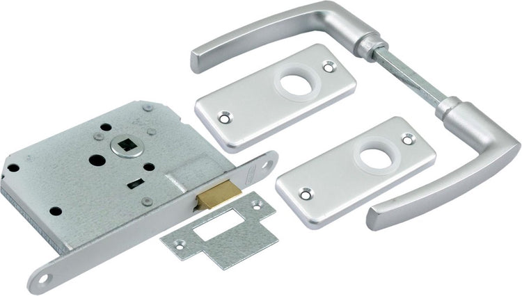 Serrure à barillet Starx avec ferrures et rosace vernie - aluminium blanc