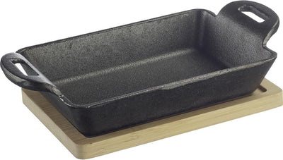 Poêle à tapas + amis en fonte Westmark - petite poêle en fonte avec couvercle, adaptée à tous les types de feux, y compris induction et grill, incl. dessous de verre en bambou - fer, 300ml