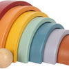Petit pied de construction arc-en-ciel en bois avec balle,