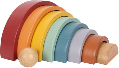 Petit pied de construction arc-en-ciel en bois avec balle,