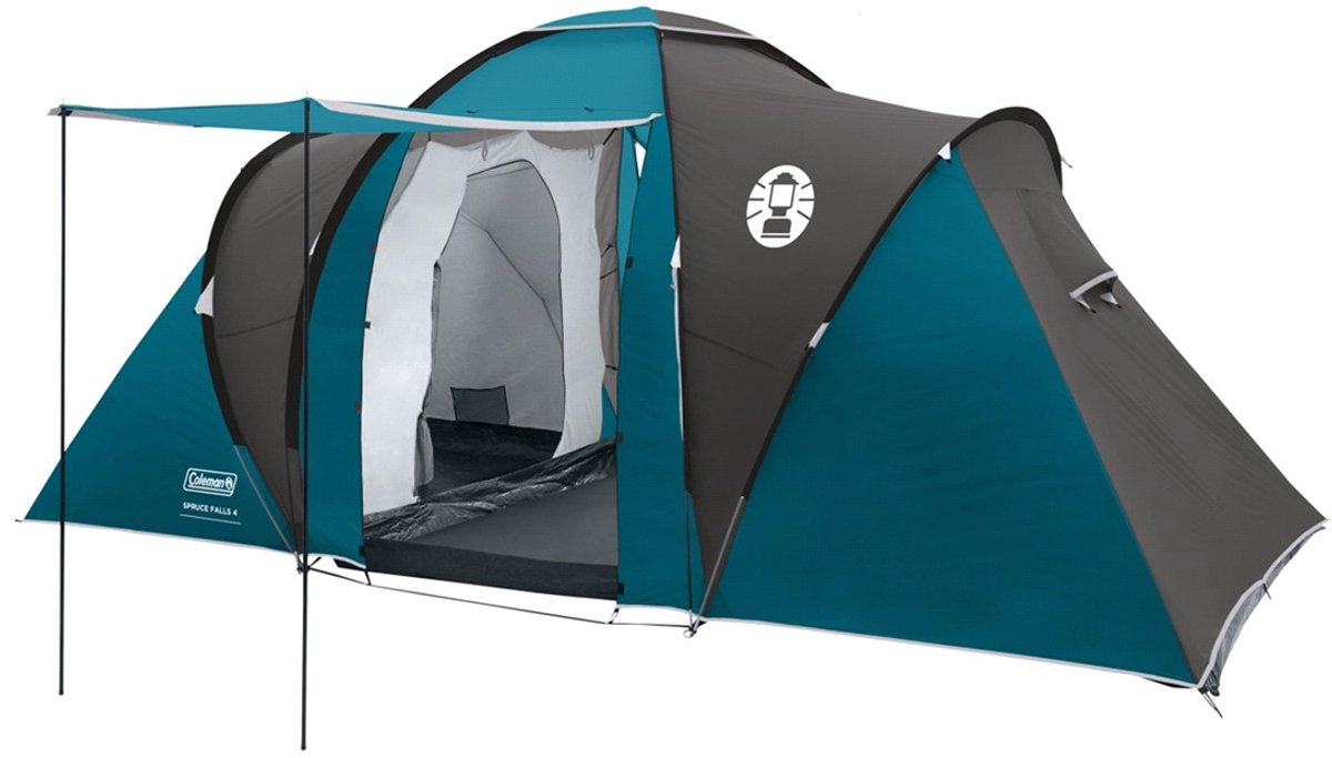 Tente familiale Coleman Spruce Falls 4 - Tente 4 personnes - Hauteur sous barrot de 2 mètres - imperméable et légère - bleu noir