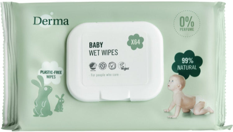 Derma eco baby - lingettes bébé - 64 pièces - sans parfum - hypoallergénique - peau sensible