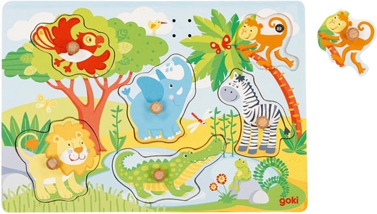 Goki Wooden Nick Puzzle Zoo avec son, 6e.