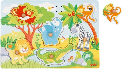Goki Wooden Nick Puzzle Zoo avec son, 6e.