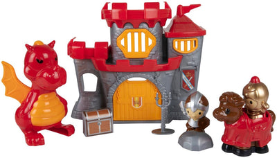 Eddy Toys Castle Play Set 8 pièces – Château jouet avec dragon et chevalier – Jouets médiévaux avec cheval et accessoires – Château rouge gris pour enfants