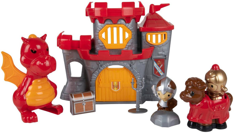 Eddy Toys Castle Play Set 8 pièces – Château jouet avec dragon et chevalier – Jouets médiévaux avec cheval et accessoires – Château rouge gris pour enfants
