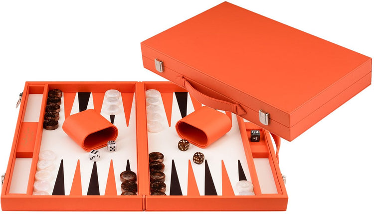 Backgammon Longfield 15 orange dans un étui en cuir artificiel -
