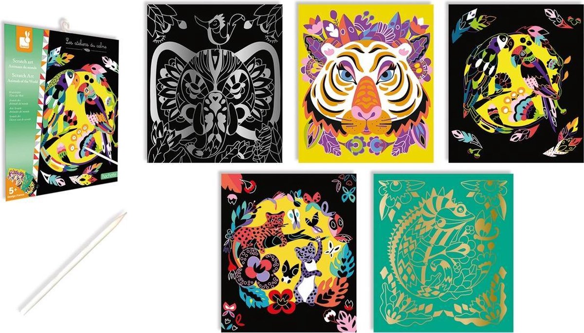 Janod - les ateliers du calme - scratch art - animaux du monde - coffret bricolage