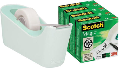 Support ruban adhésif Scotch c18 menthe + 4 rouleaux de magic tape 19mmx33m
