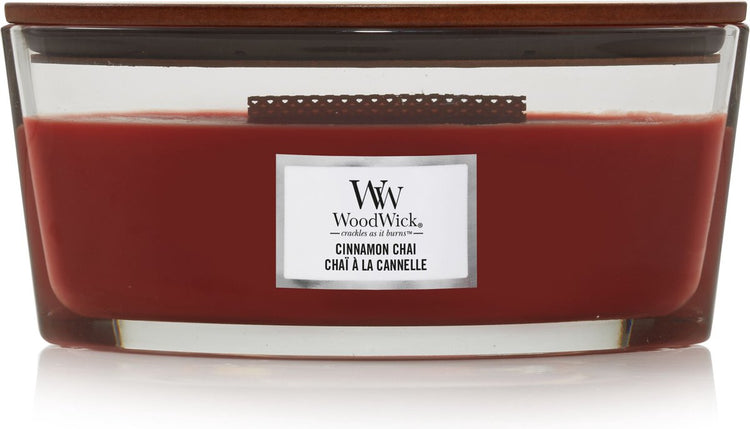 Bougie parfumée Woodwick Heartwick Flame Ellipse - Chaï à la cannelle - 50 heures de combustion