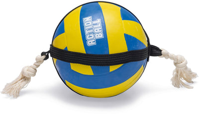 Beeztees action volleyball avec corde - jouet pour chien - caoutchouc - bleu jaune - 48x20,4x20,4cm