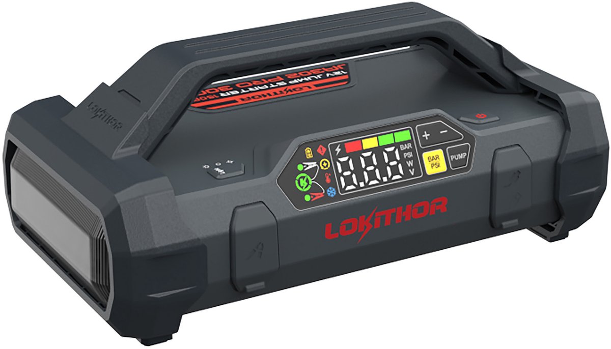 Lokithor jump starter ja302 pro - 12v - 3000a - compresseur d'air 10 bar - banque d'alimentation 60 watts - lampe de poche LED - technologie connect max