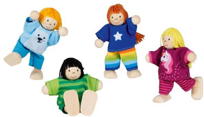 Goki Wooden Dollhouse Dolls Flexible Children, 4st.