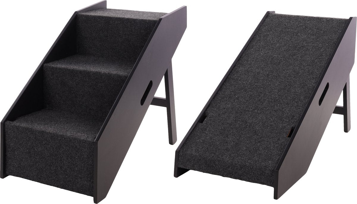 Marchepied pour chien Flamingo pino noir - Aide à l'entrée pliable 2 en 1 - 62x36x51 cm - jusqu'à 40 kg - escalier pour chien mdf