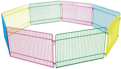 Enclos pour lapins Flamingo - enclos pour rongeurs - multicolore - ø84,5cm hauteur 23cm - 8 panneaux - métal - 1 porte avec fermeture crochet - pliable - pour petits rongeurs - intérieur et extérieur
