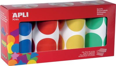 Autocollants enfants Apli cercles xl | diamètre 45mm | boîte de 4 rouleaux en 4 couleurs