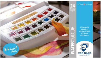 Ensemble de peinture aquarelle Van Gogh dans un étui en plastique, sélection botanique avec 24 couleurs en demi-godets