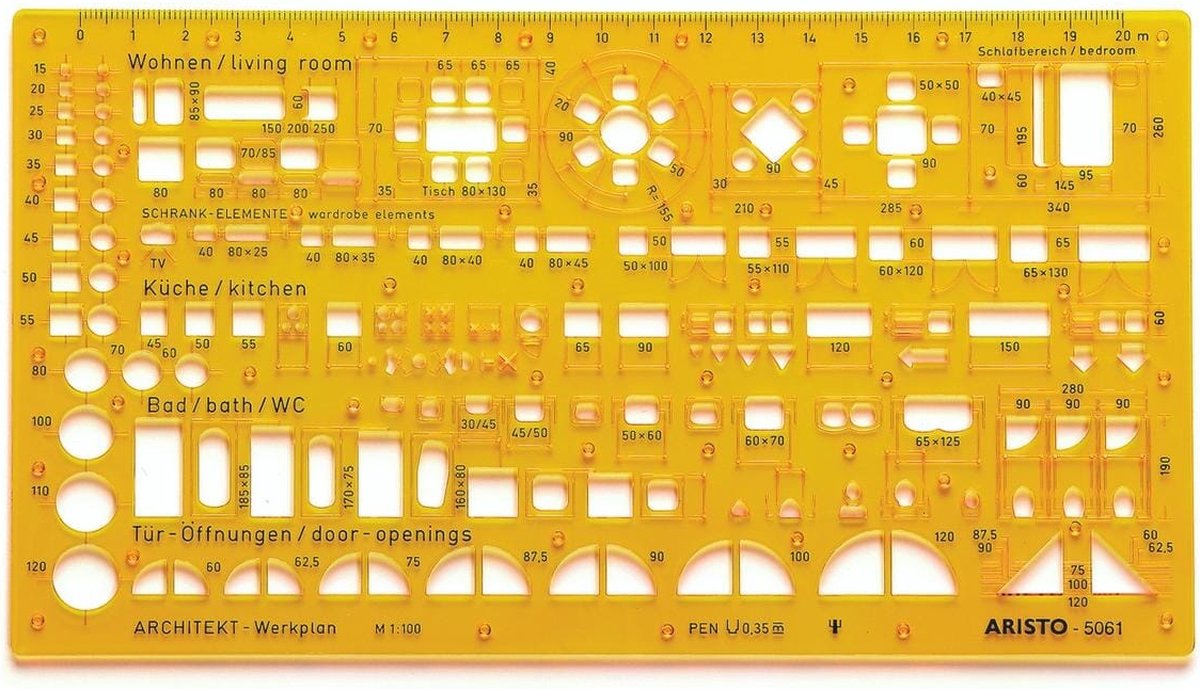 Modèle combiné d'architectes Aristo - échelle 1:100 - avec points d'encre - orange transparent - ar-5061
