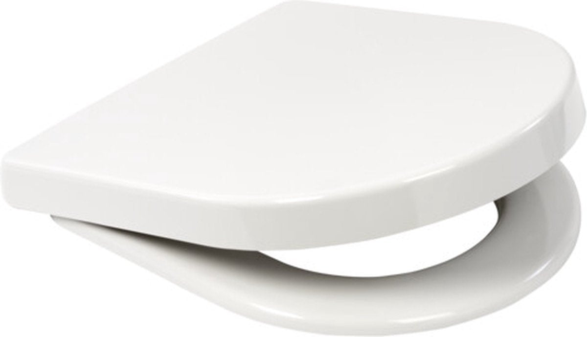 Abattant de toilettes Plieger Nola Kansas - Abattant de toilettes en forme de D - Duroplast - blanc - avec couvercle - fermeture amortie - montage en acier inoxydable