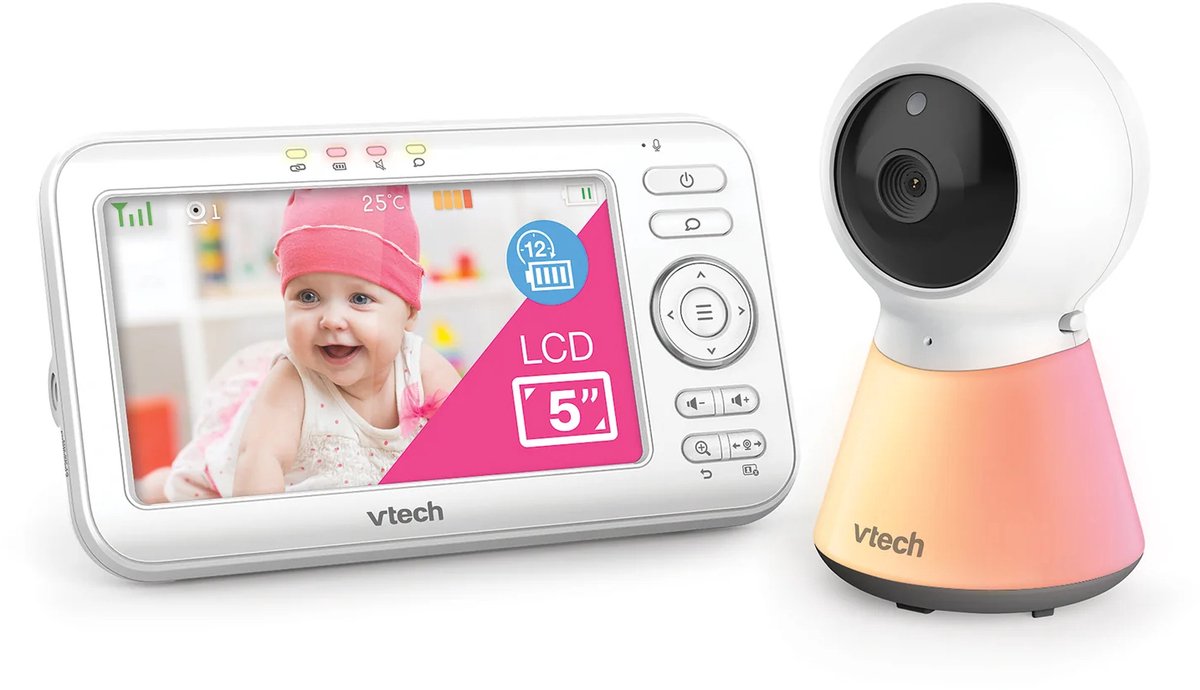 Moniteur bébé Vtech VM5254 avec caméra - écran 5 pouces - veilleuse adaptative - fonction talk-back