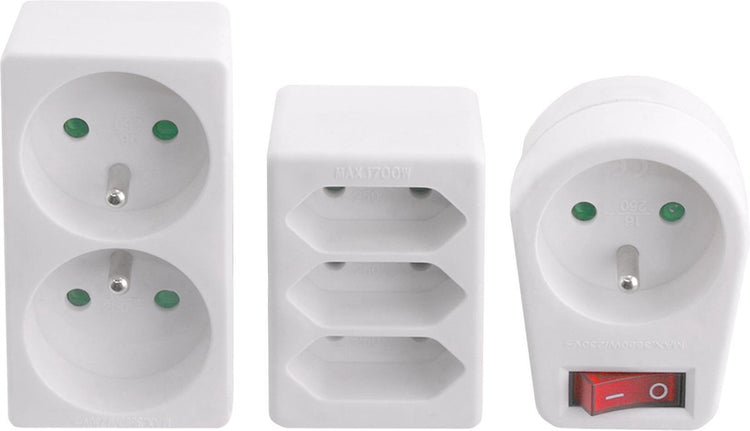 Elro exin plug distribution set - 3 x euro - 2 x broche de terre - 1 x fiche avec broche de terre et interrupteur - blanc