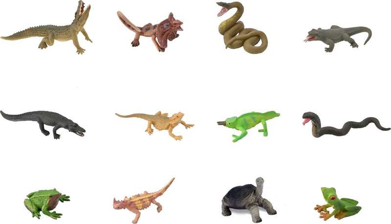 Mini set de figurines Collecta - 12 reptiles et amphibiens - reptiles - peints à la main - miniature