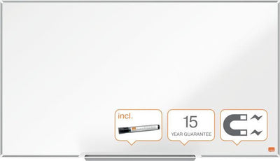 Tableau blanc magnétique grand écran Nobo impression pro en acier - avec plumier - avec marqueur pour tableau blanc - 890x500 mm - blanc