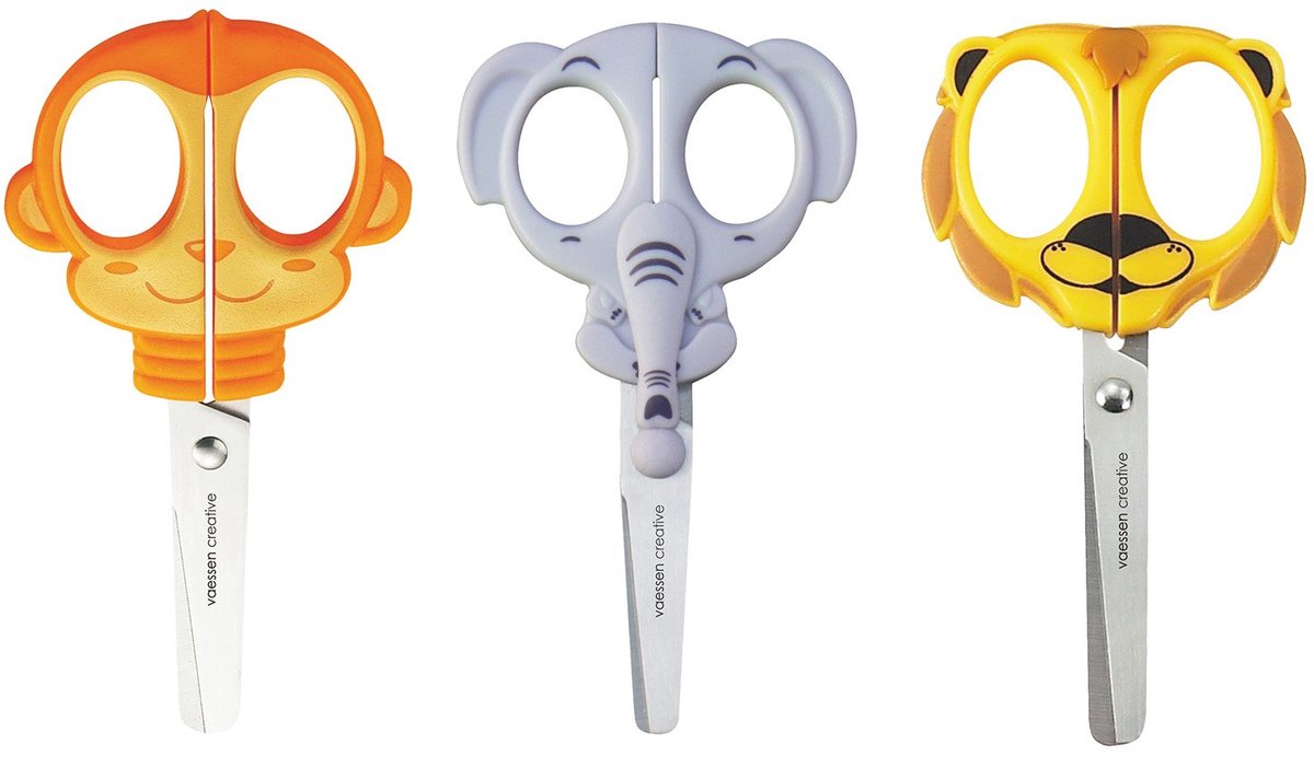 Vaessen creative • set de ciseaux pour enfants singe éléphant lion 3 pcs.