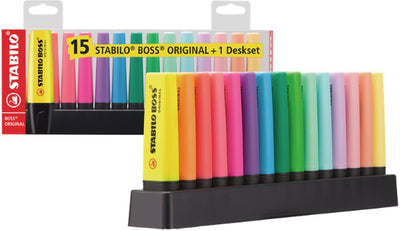 Stabilo boss original – surligneur – set de bureau de 15 pièces – 9 couleurs standards + 6 couleurs pastel