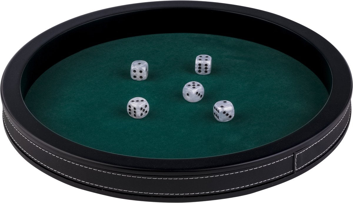 Piste de poker Longfield cuir noir - 34 cm - feutre vert incrusté - accessoire dés de poker - coeur d'ange