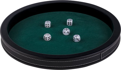 Piste de poker Longfield cuir noir - 34 cm - feutre vert incrusté - accessoire dés de poker - coeur d'ange