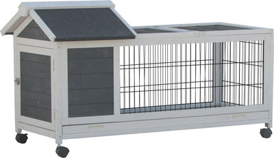 Clapier à lapin Flamingo avec enclos – enclos à lapins extérieur – grand clapier à lapins sur roulettes 115x56,5x64,5 cm – clapier à lapin miel gris rustique