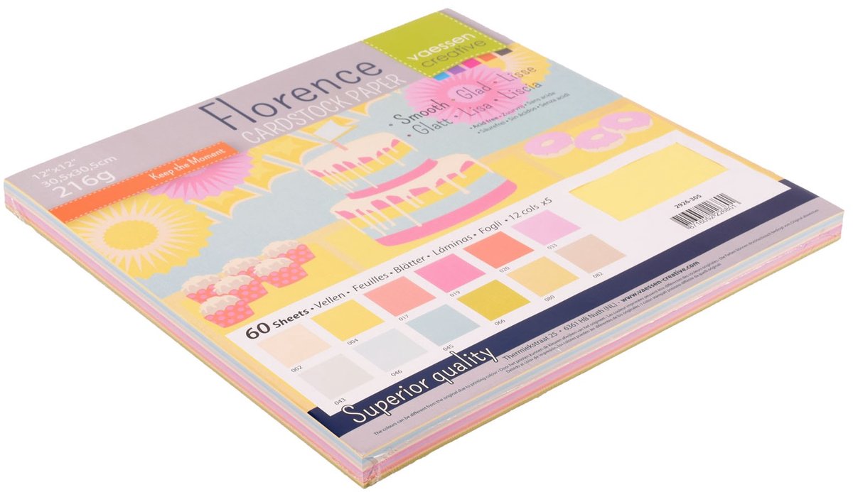 Papier cartonné créatif Florence vaessen - Couleurs de Pâques - 30,5 x 30,5 cm - 60 feuilles - lisse - 216 g