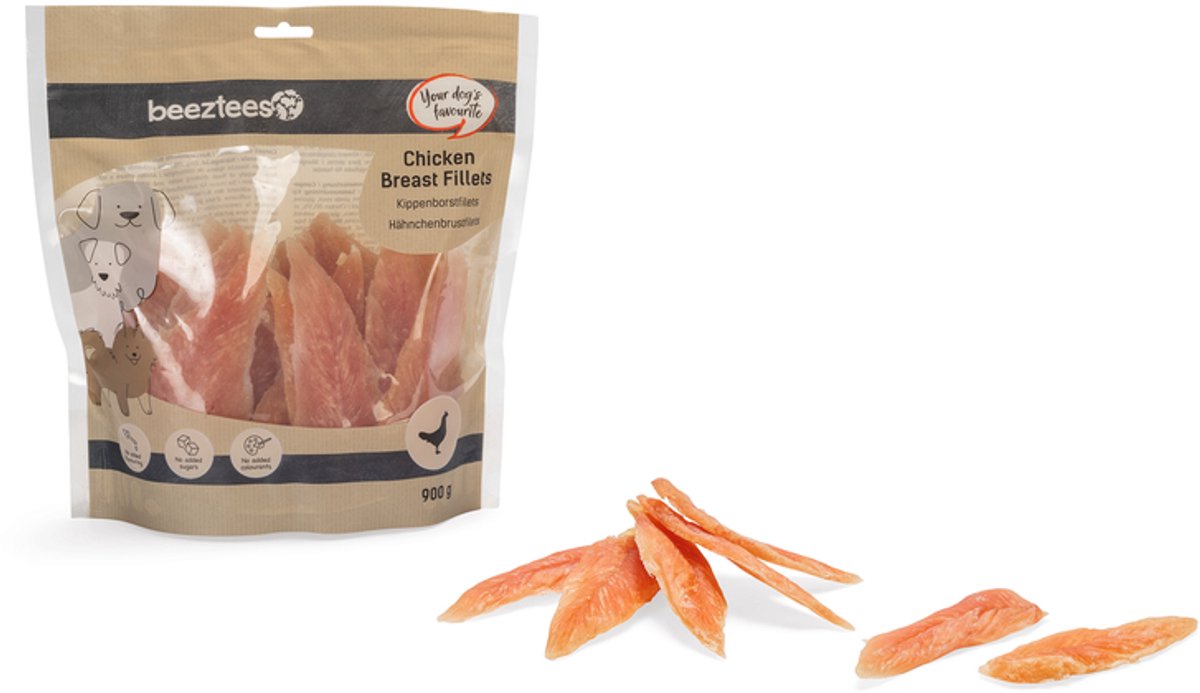 Filets de poitrine de poulet Beeztees - Snacks pour chiens - Snack de récompense - Pack économique - 900 gr